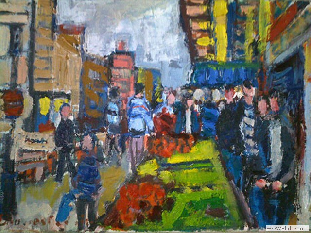 06-N115 Marché de rue - Paris 1994-Huile 35x25