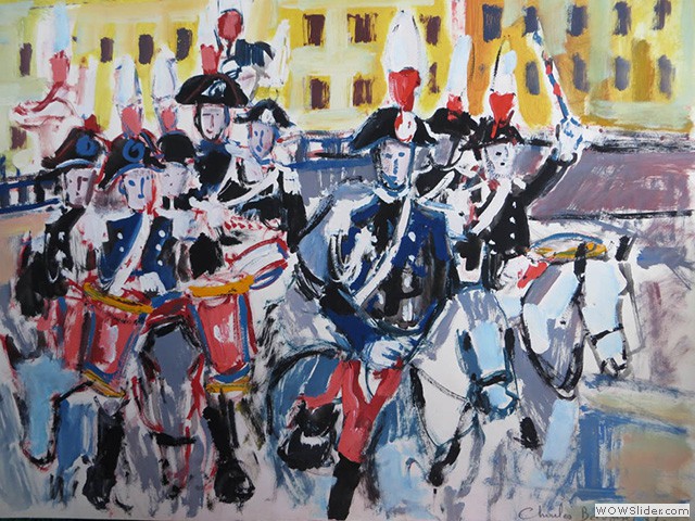 09-N786 Aquarelle _La garde républicaine à cheval_1982_65x50