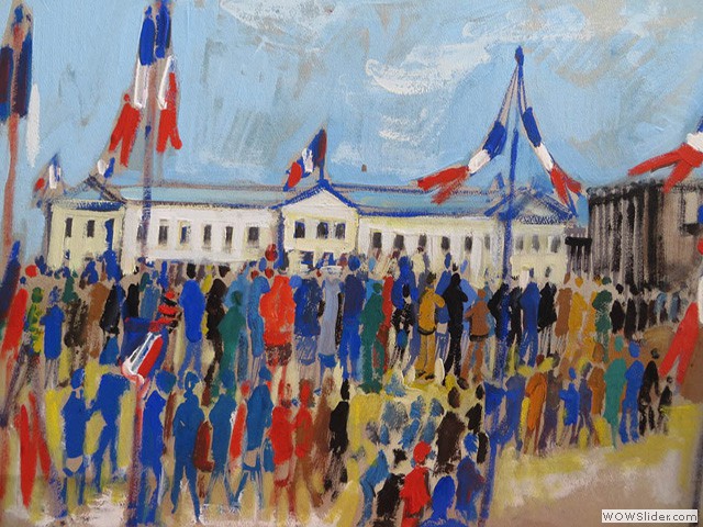 12-N890 Gouache-Fête devant la Mairie d'Angers_ 1983 _62x34