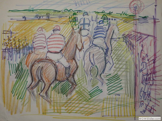 15-N1177 Dessin_Course hippique_1957_54x41