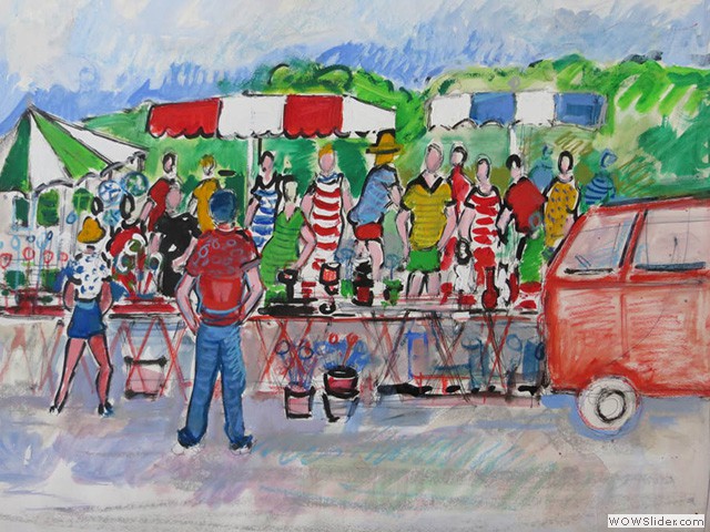 19-N494 Aquarelle Marché de St-Briac_1999_65,5x55