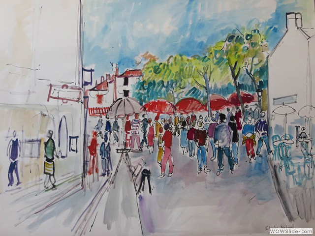 20-N499 Aquarelle_Scène de fête à St-Briac_1988_75x55,5