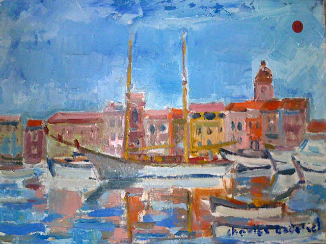 19-St-Tropez-le Port-1991-Huile-35x25-N102